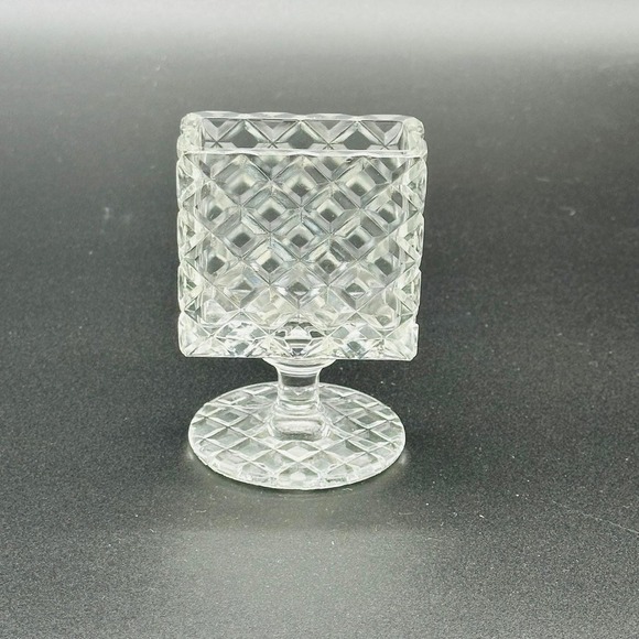 Other - Japan Vintage Clear Pressed Glass Diamond Point Pedestal Cigarette Holder / Vase